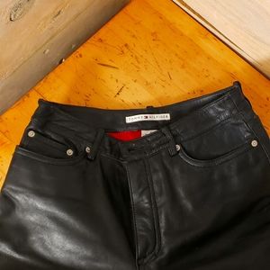 Leather Tommy Hilfiger black trouser pants